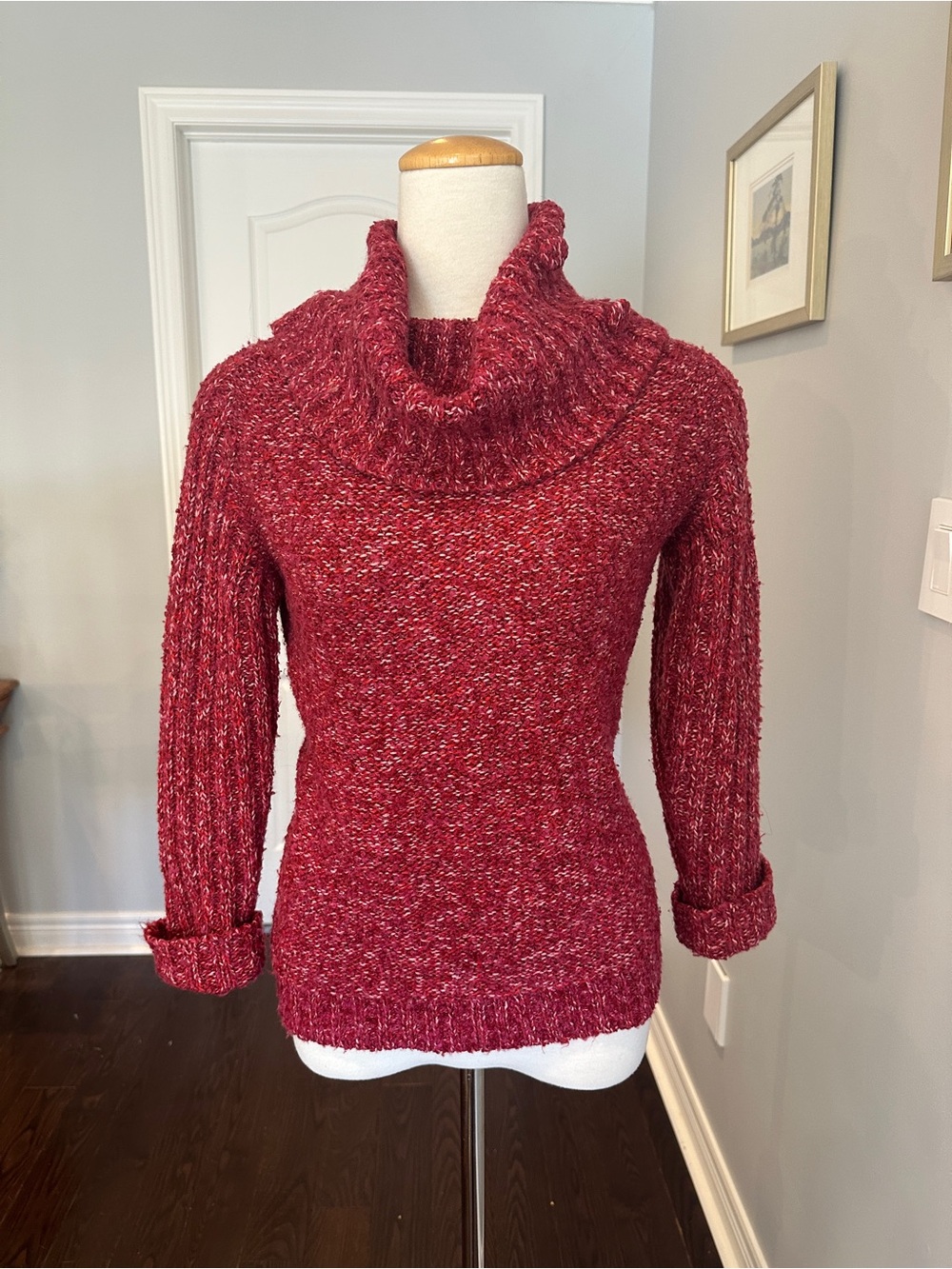 kenzie Burgundy Red Marl Cowl Neck Sweater - Size M